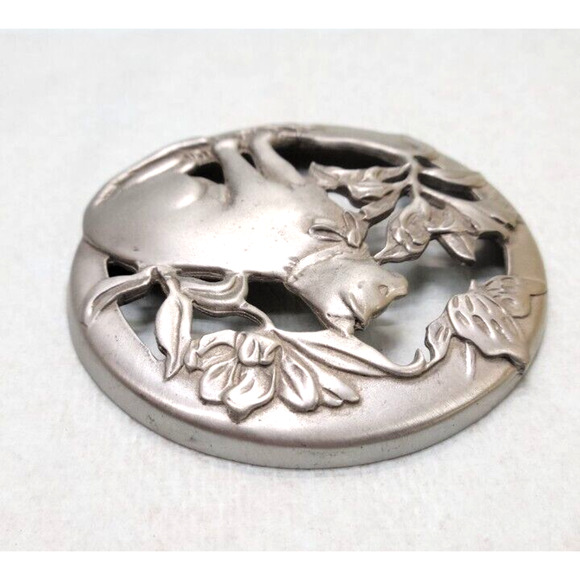 Seagull 1988 Vintage Pewter Cat Floral Scene Circle Lid ONLY 3"D - Picture 3 of 4